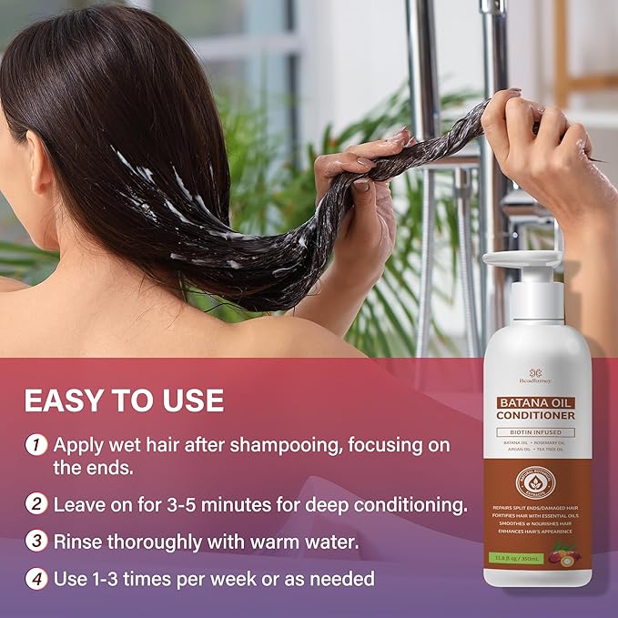 Batana Oil Hair Growth Conditioner: Natural Hair Thickening Moisturizing Product for Thinning Hair for Women and Men - Daily Hair Care at Home - 11.8 fl.oz