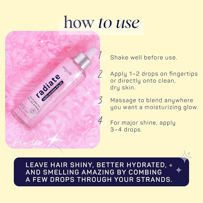 SpaLife Beauty Radiate & Glow Shimmer Oil Bundle – Dry Oil Duo with Subtle & Noticeable Shimmer – Mango & Peony Scents – Hydrating, Lightweight Moisture