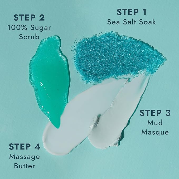 VOESH Pedi in a Box 4 Step Ocean Refresh - 3 Pack, At-Home Pedicure Treatment, Spa Pedicure, Foot Spa, Foot Soak, Foot Scrub, DIY Pedi, Pedicure Set