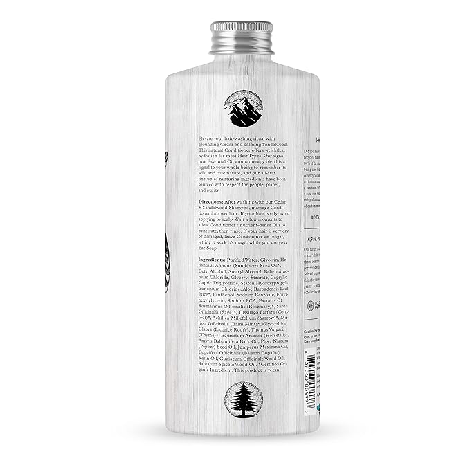 Alpine Provisions Cedar & Sandalwood Conditioner - Naturally Moisturize, Repair, & Strengthen with Essential Oils, Sunflower oil & Aloe Vera, Vegan, Sulfate - Plant-Based Hair Care - 16.9 FL Oz