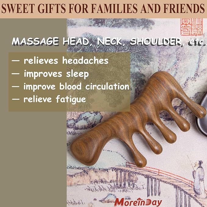 Wooden Loc Comb - Scalp Massage, Gua Sha, Sandalwood Wood Head Massager for Hair Growth, Women and Men