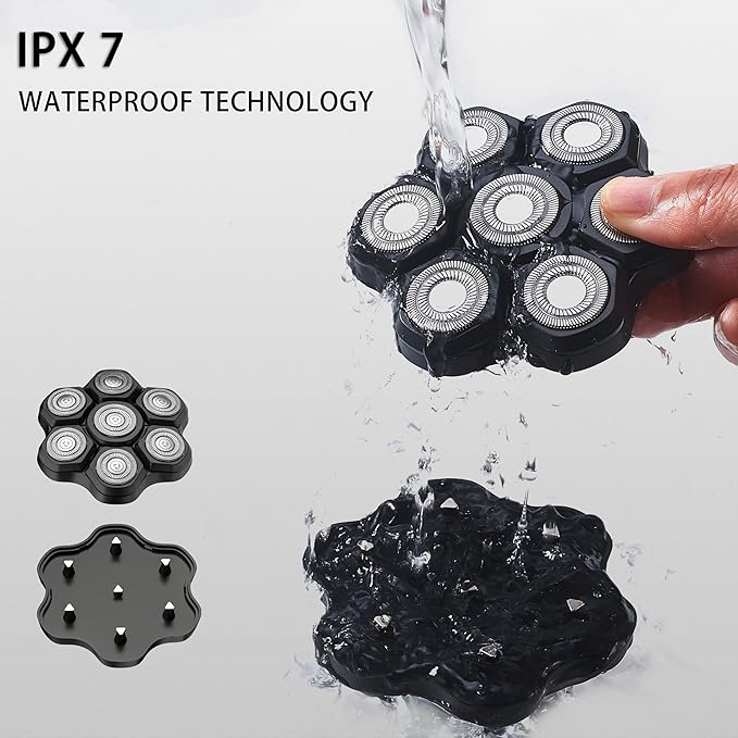 Magnetic Head Shaver Replacement Heads 7 Double Ring Waterproof Rotary Razor Blades for Bald Men Compatible with freebird wyklaus shpavver (black)