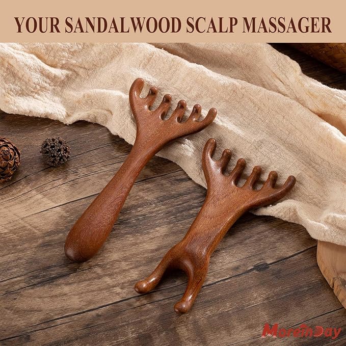 Wooden Massage Comb for Scalp, Neck, Feet, Leg, Foot Massager Tool, Scalp Gua sha Comb, Wooden Head Massager - 2 Pack