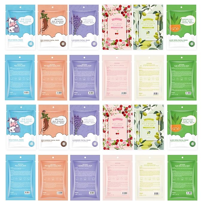 12 Sheets Face Masks Skincare, Moisturize Face Masks Suitable for Sensitive Skin, Hydrate Facial Mask for All Skin Types, Bulk Facial Masks for Women Skin Care, Soothe Face Mask for Spa Party