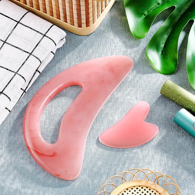 BBTO 2 Pcs Body Gua Sha Tool Large Resin Scraping Tools with Handle for Back, Neck, Face, Leg - Lymphatic Drainage, Cellulite Removal, Muscle Relief (Pink)