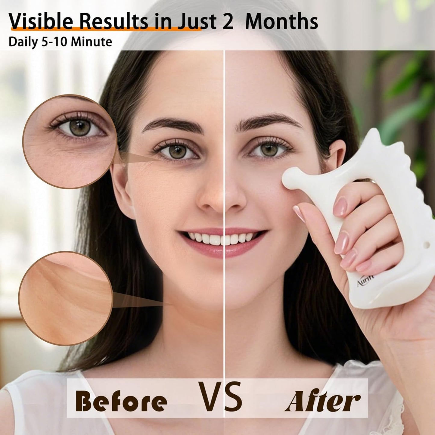 6-In-1 Ceramic Gua Sha Tool for Face & Body - Manual Facial Massage for Lymphatic Drainage, Jaw Lifting, Puffiness Care, Neck Massage for Stress Relief at Home, Self Care Gift for Mum Wife White