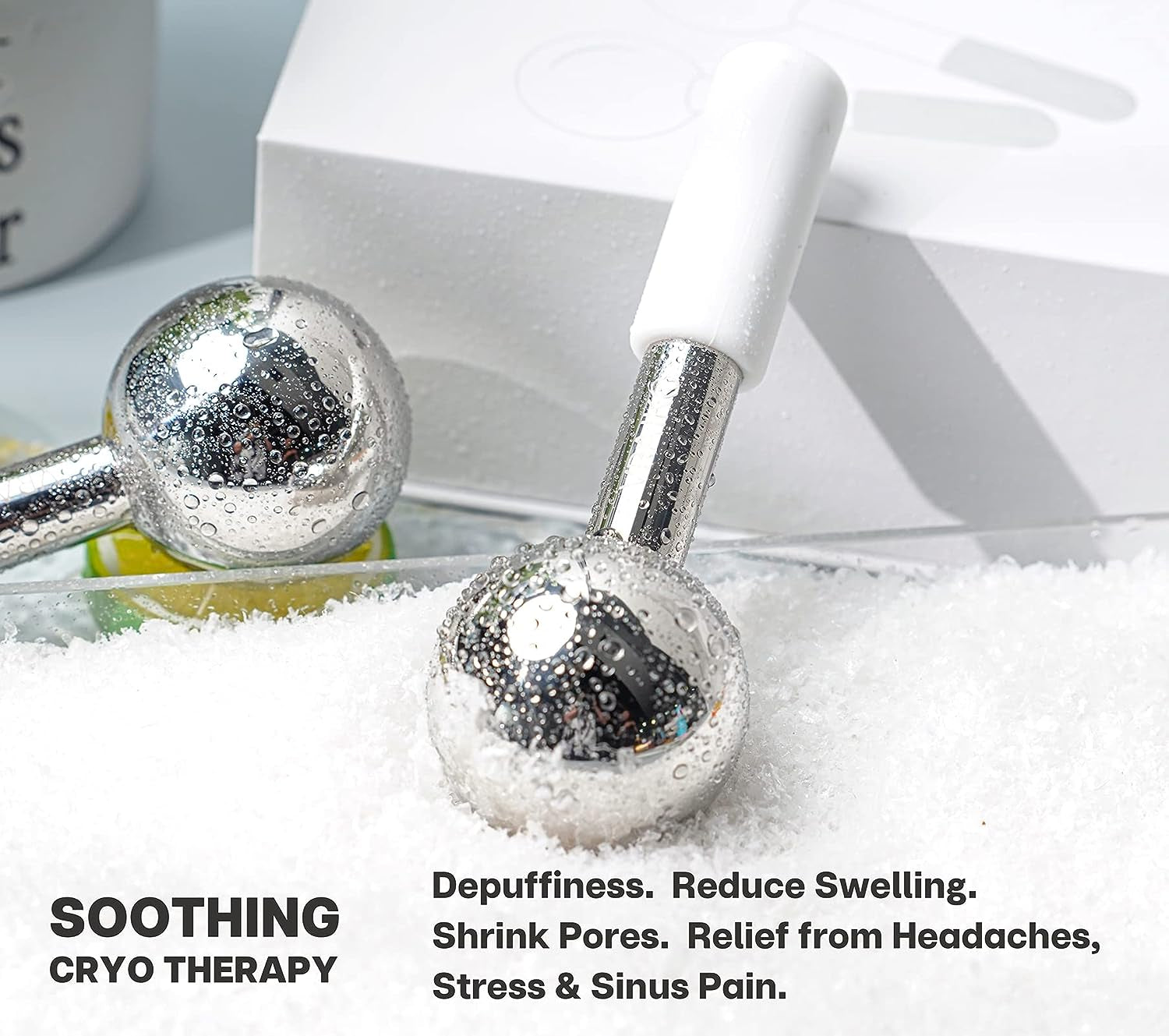 ICE Globes for Facials & Gua Sha Set, Gua Sha Facial Tools and Cryo Sticks with Unbreakable Steel, Face Massager Cooling Rollers for Dark Circles, Puffiness and Lymphatic Drainage (White)