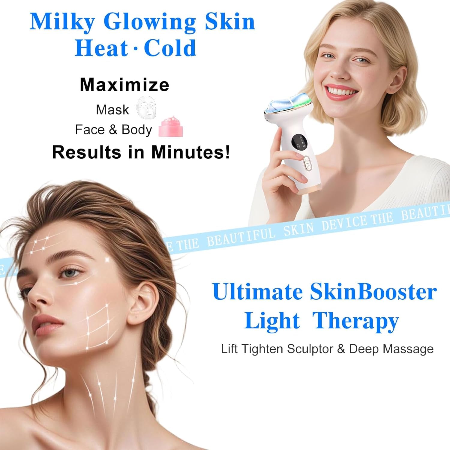 Cold Heat Facial Massager Red Light Therapy for Face Neck Eye Lifting Firming Depuffing,7-In-1 LED Facial Sculptor Skin Care,Cooling Electric Gua Sha Lift Device Reduce Forehead Frown Smile Line