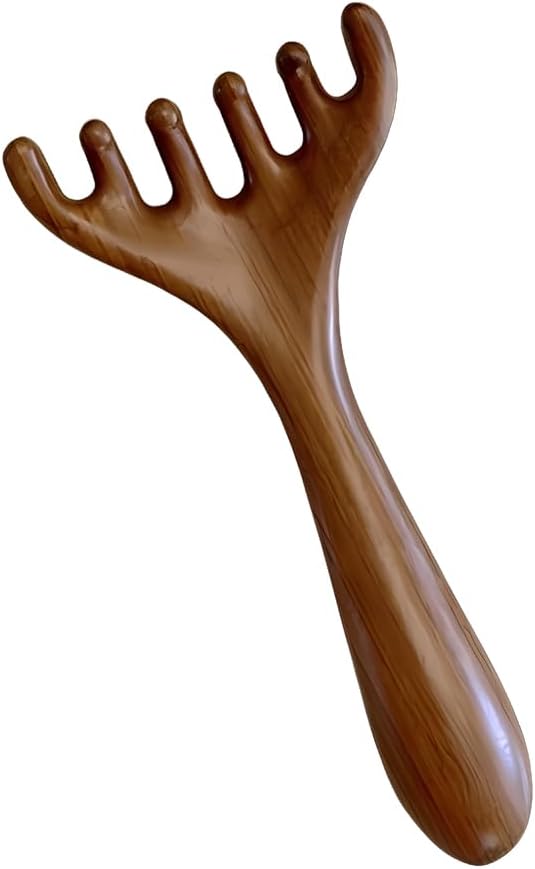 Natural Wooden Gua Sha Tool,Wooden Gua Sha Scraping Massage Tool,Long Handle Sandalwood Six Claw Antler Massager,1 Pieces
