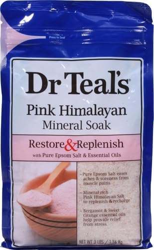 Dr Teal's Salt Soak with Pure Epsom Salt, Restore & Replenish with Pink Himalayan Mineral, 3 lbs (Pack of 2)