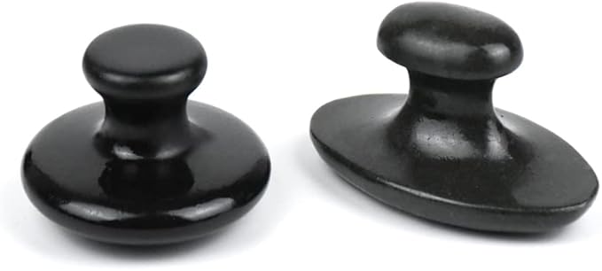 2 Pcs Long Mushroom Shaped Massage Stones Natural Bian Stone Hot Rock for Spa Massage Black