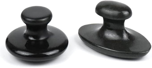 2 Pcs Long Mushroom Shaped Massage Stones Natural Bian Stone Hot Rock for Spa Massage Black