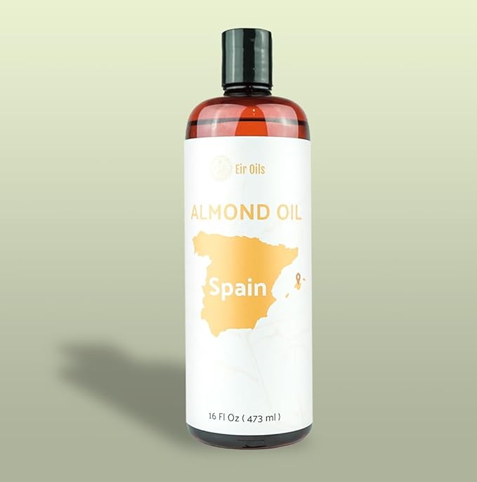 Sweet Almond Oil (16 oz) - for Skin and Hair - Carrier Oil for Essential Oils Mixing - From EIR Oils' Farm in Mallorca, Spain - 1 Pack