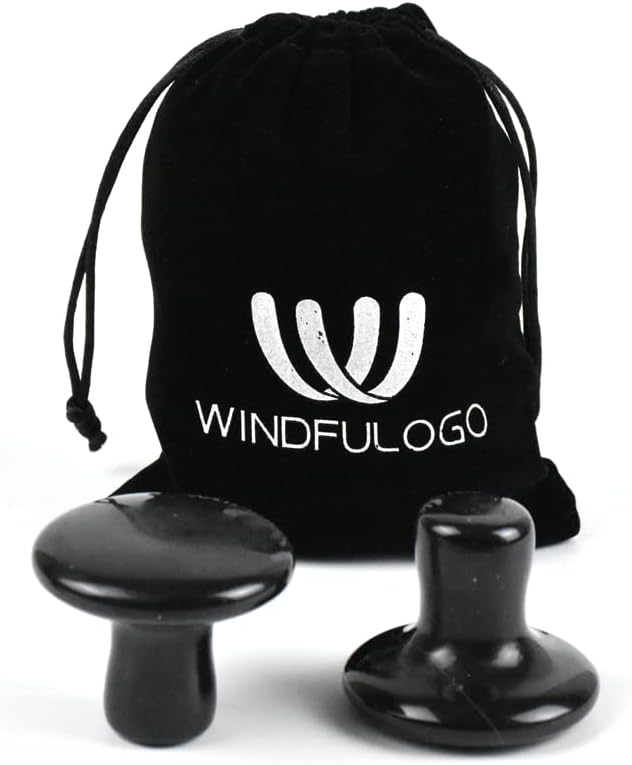 2 Pcs Mushroom Shaped Massage Stones Natural Bian Stone Hot Rock for Spa Massage (2-L, Black)