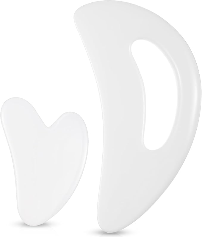 BBTO 2 Pcs Body Gua Sha Tool Large Resin Scraping Tools with Handle for Back, Neck, Face, Leg - Lymphatic Drainage, Cellulite Removal, Muscle Relief (White)