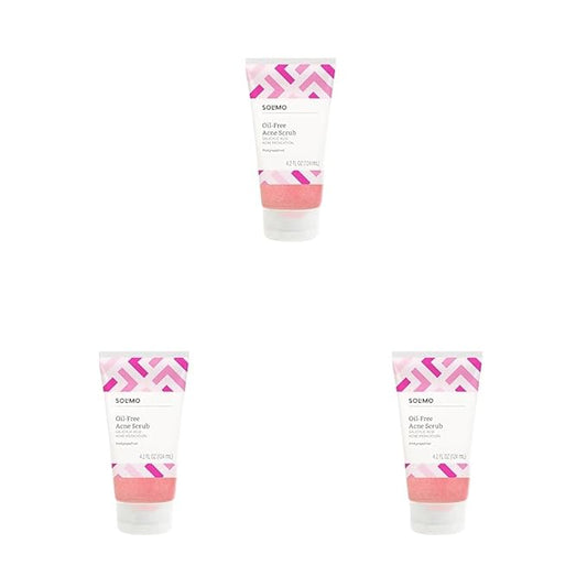 Amazon Brand - Solimo Oil-free Pink Grapefruit Facial Scrub, 2% Salicylic Acid Acne Medication, Dermatologist Tested, 4.2 fl oz (Pack of 3)
