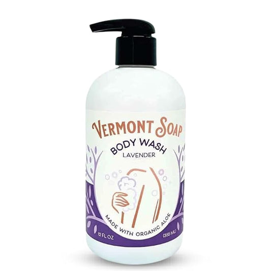 VERMONT SOAP Body Wash, Natural Body Wash with Shea Butter, Mild Gel Body Wash for Moisturizing and Soothing Skin, Fragrance Free Body Wash for Women & Men (Lavender, 12oz)
