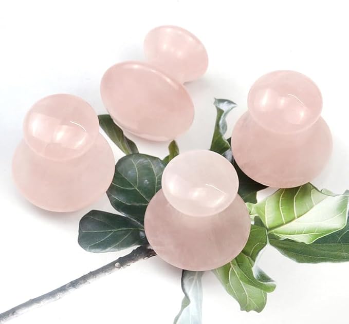 2 Pcs Rose Quartz Jade Mushroom Hot Massage Stones Set Warm Rocks Kit for Facial SPA Pink