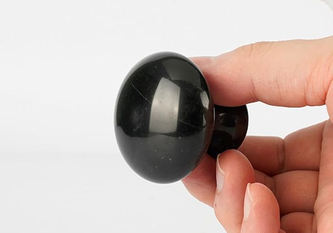 2 Pcs Mushroom Shaped Massage Stones Natural Bian Stone Hot Rock for Spa Massage (2-S, Black)