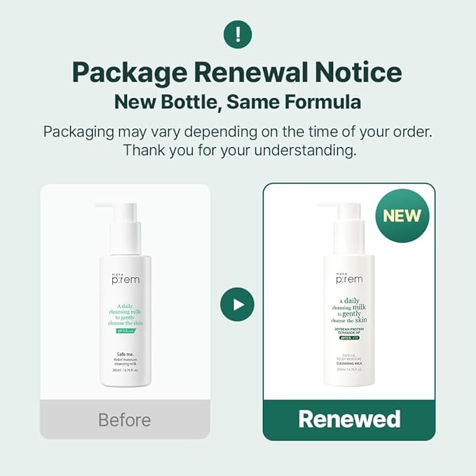 MAKE P:REM Safe Me. Relief Moisture Cleansing Milk, Hydrating Gentle Face Wash for Sensitive Skin with Soy Protein, Korean Milky Cleanser, Korean Skin Care, 6.76 Fl.Oz, 200ml
