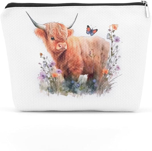 Western cosmetic bag highland cow