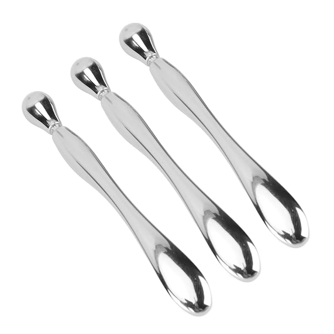 3pcs Eye Cream Massage Stick, Metal Eye Cream Roller Wand for Reduce Puffiness, Mini Reusable Facial Makeup Spatula for Face Cream, Double Head Cream Roller Spatula for Facial Skincare Supplies