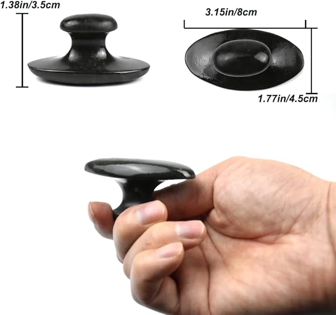 2 Pcs Long Mushroom Shaped Massage Stones Natural Bian Stone Hot Rock for Spa Massage Black