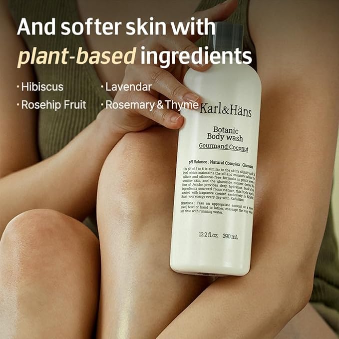 Karl&Hans Botanic Double Mint Vegan Body Wash - Organic, Moisturizing, Natural Shower Gel with Peppermint for Men and Women - Sulfate and Silicone-Free, 13.2 fl oz