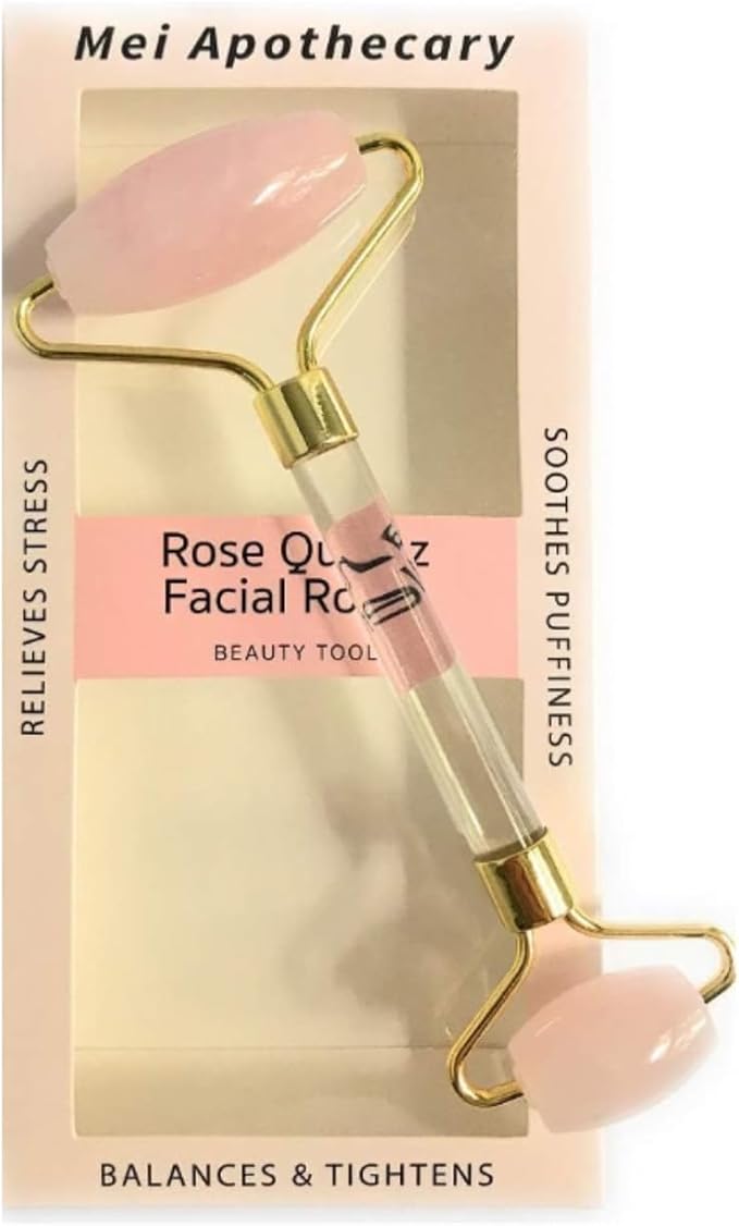 Rose Quartz Facial Roller, Authentic Face Roller for Puffiness, Depuffing Eye Roller & Face Massage Tool