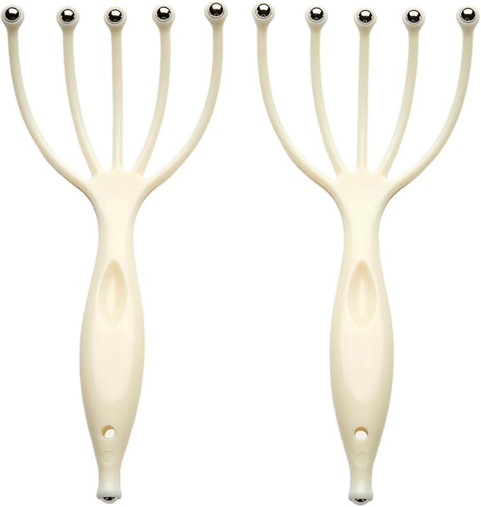 Head Massager,Protable Handheld SPA Scalp Massage Tool for Deep Relaxation & Stress Reduction Wet and Dry in The Office Home SPA (2-Pack) (White White)
