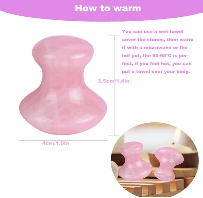 2 Pcs Rose Quartz Jade Mushroom Hot Massage Stones Set Warm Rocks Kit for Facial SPA Pink