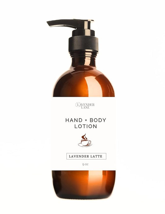 LAVENDER LANE Lavender Latte Hand & Body Lotion, 9 oz - Farm Distilled, Lavender Essential Oil, Natural Coffee Extract, Made in USA