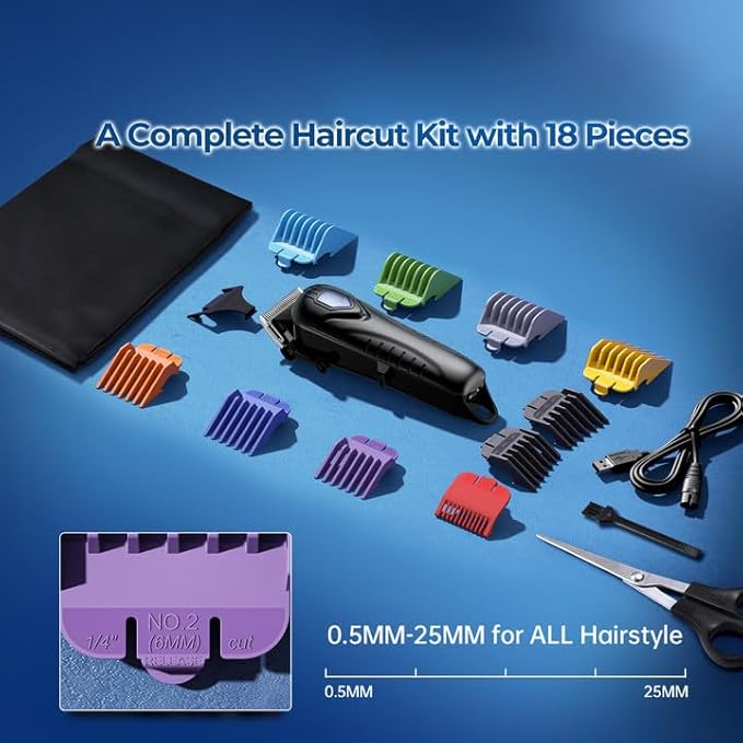 Professional Hair Clippers for Men&Women, Low Noise Hair Cutting Kit with 10 Color Combs, LED Display, Gifts for Men, 5H Cordless Clippers and Trimmers Set with Scissors,Cape