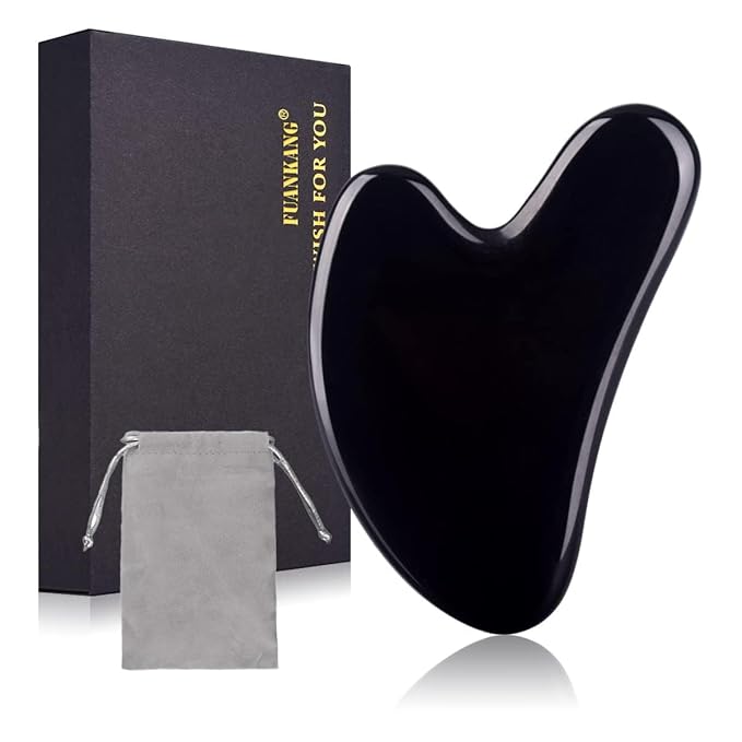 Gua Sha Facial Tools Black Guasha Stone for Skincare Face Body Relieve Muscle Tensions Reduce Puffiness (Black