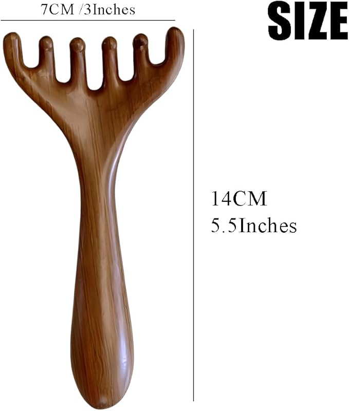 Natural Wooden Gua Sha Tool,Wooden Gua Sha Scraping Massage Tool,Long Handle Sandalwood Six Claw Antler Massager,1 Pieces