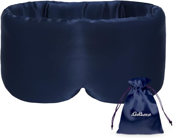 100% Handmade Bamboo Sleeping Eye Mask for Women for Men,Night Masks,Organic Sleep Mask,Blockout Eye Mask for Sleeping,Large Size Adjustable (Navy Blue)