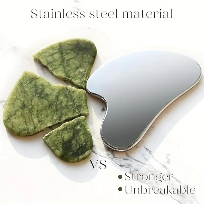 Stainless Steel Gua Sha Facial Tools Set, Metal Guasha Tool for Face and Body Massage（Scraping Board+Leather Cover）