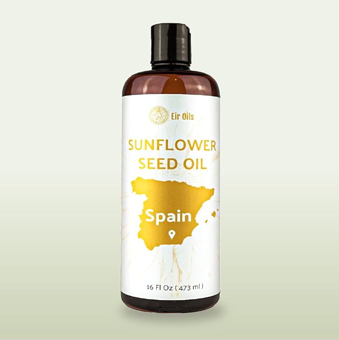 Nature Packaged Sunflower Carrier Oil (16oz) - Direct from EIR Oils' Farmland in the Sunny Fields of Spain - 100% Pure Carrier Oil for Hair, Face, and Skin