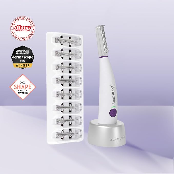 Michael Todd Beauty Sonicsmooth Dermaplane Razor for Women Face + Eyebrow trimmer Dermaplaning System - Peach Fuzz Remover - 8 Weeks of Dermaplaning Blades