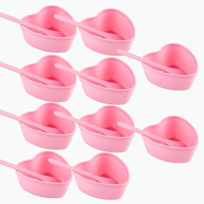 10 Pairs Pink Heart-shaped Plastic Facial Mask Mixing Bowls Set with Spatulas - DIY Skincare Mixing Tool Kit, Mud Masks, Home Salon, and Beauty Salon Use, Face Mask Applicator Tool(10Pcs)