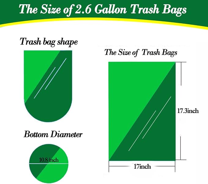 2.6 Gallon 120 pcs Small Black Trash Bags, Strong 2.5 Gallon 2.6 Gallon Garbage Bags, Bathroom Trash Can Bin Liners,Mini Bags Waste Basket Liner,Fit 6-10 Liter, 2.6 Gal-Black-120