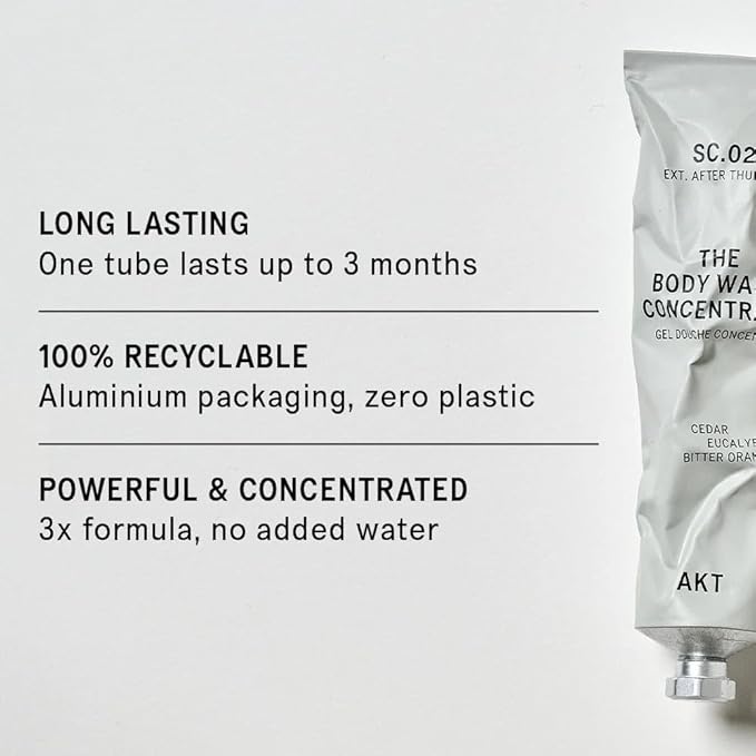 AKT The Body Wash Concentrate 3.4 Fl Oz, Natural Shower Gel with Skin-Balancing Prebiotics, Body Wash Women & Men, with Olive Squalane & Vitamin E, Sc.02 After Thunder, All Genders