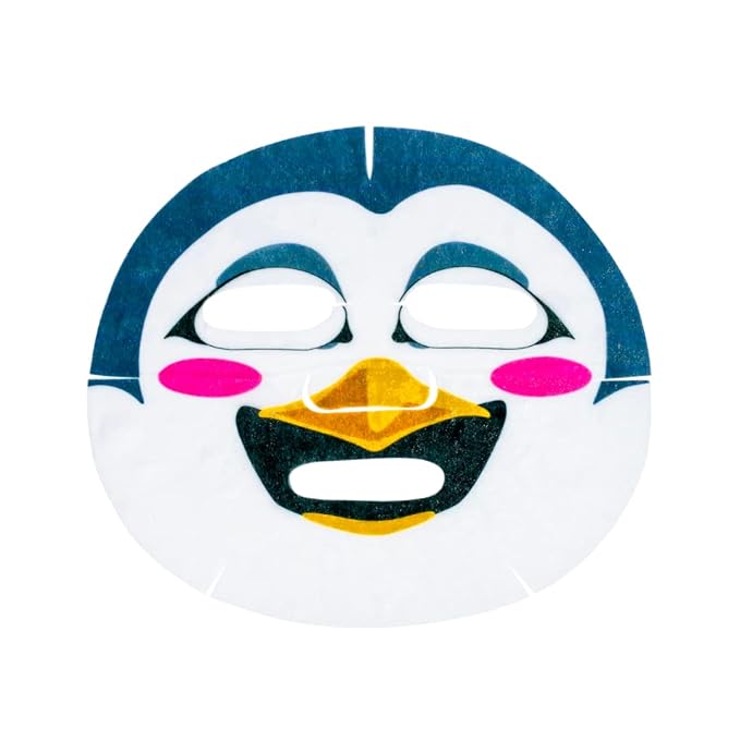 Epielle Animal Character Sheet Masks Penguin 6 Pack, Moisturizing & Glowing Face Mask with Cranberry & Witch Hazel, Girls Spa Party Favors, Sleepover, Self Care Gifts for Women, Korean Skin Care
