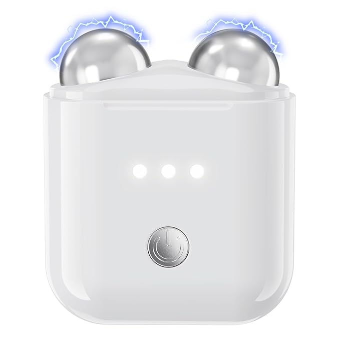 Mini Facial Firming Device, Microcurrent Facial Device, Face and Neck Skincare Device with Vibration Mode, Portable Facial Roller Massager Tool for Man and Woman, White