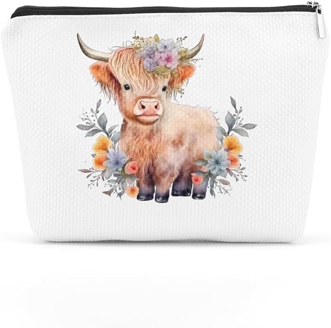 Western cosmetic bag highland cow