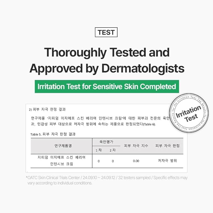 Zipiderm EGF Skin Barrier Intensive Cream, Barrier Repair Cream, Korean Hydrating Moisturizer for Sensitive, Damaged Skin, Redness & Dryness, Non-comedogenic tested, 2.70 fl oz