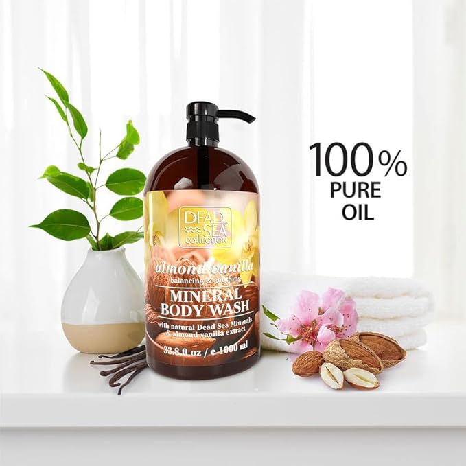 Dead Sea Collection Almond Vanilla Body Wash for Women and Men – Almond Vanilla Scent with Dead Sea Minerals – Moisturizing Shower Gel for Dry & Sensitive Skin – 33.8 fl oz