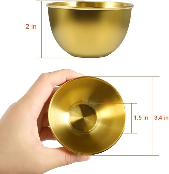 10 Pack 3.3inch Stainless Steel Sauce Dishes Mini Individual Saucers Bowl Round Seasoning Dishes Sushi Dipping Bowl Appetizer Plates, Golden