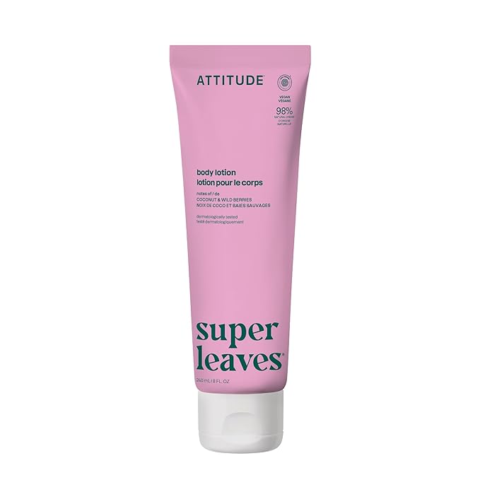 ATTITUDE Body Lotion, EWG Verified Moisturizer, Vegan Skin Care Products, Non-Greasy, Hydrating for Dry Skin, Cruelty Free, Coconut & Wildberries Scent, 8 Fl Oz