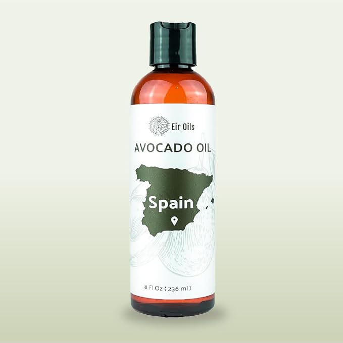 Avocado Oil - Direct from EIR Oils Farm in Spain - 100% Pure Carrier Oil for Hair, Face, and Skin - Hand-Picked, Cold-Pressed Carrier Oil - (8oz)